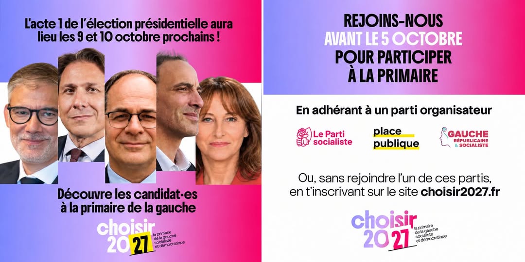 Primaire de la gauche 2027 – vote les 9 et 10 octobre